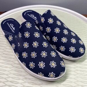 Clarks Cloudsteppers Breeze‎ Shore Women Navy floral canvas slip-on Shoes Sz.10M